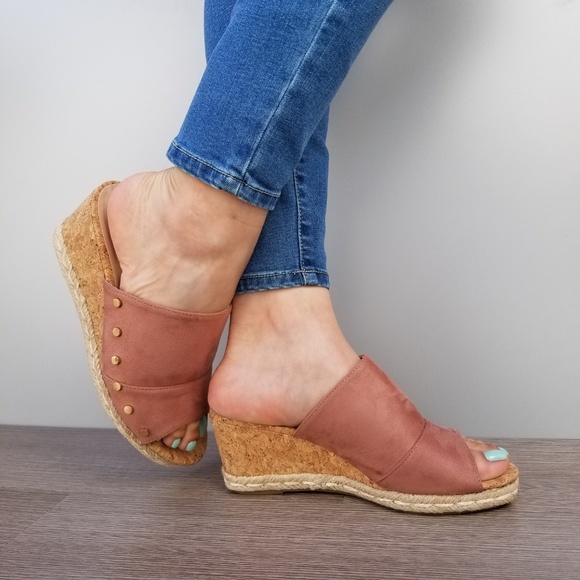Suede Slip On Cork and Espadrille Wedge Sandal-D - Picture 5 of 6